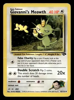 Giovanni's Meowth 43/132 Uncommon Gym Challenge WOTC Pokemon MP - Image 1