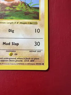 Diglett 47/102 Shadowless 1st Edition Base Set Pokemon Card MP No Creases - Image 5