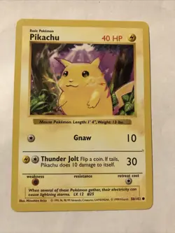 Pikachu Yellow Cheeks 58/102 Pokemon TCG Shadowless Base Set Card - Image 1