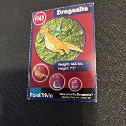 PokeTrivia Card #149 DRAGONITE, 1999 Burger King Promo, Pokemon Movie HP - Image 2