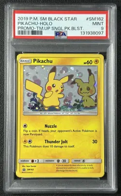 PIKACHU HOLO PSA 9 2019 POKEMON SM BLACK STAR PROMOS #SM162 PROMO TEAM UP 8097 - Image 1