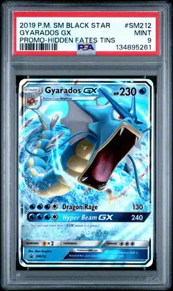 2019 POKEMON SM BLACK STAR PROMO HIDDEN FATES TINS #SM212 GYARADOS GX PSA 9 - Image 1