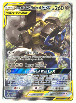2019 Pokemon SM Black Star Full Art Lucario Melmetal GX Promo PWR Partnershp Tin - Image 1