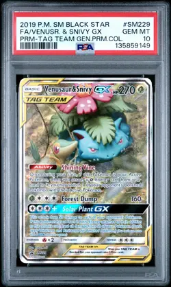2019 POKEMON SM BLACK STAR PROMO #SM229 FULL ART/VENUSAUR & SNIVY GX PSA 10 - Image 1