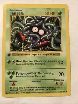 Pokemon TCG Tangela Base Set 66/102 Regular 1st Edition Common Card Shadowless - Image 1