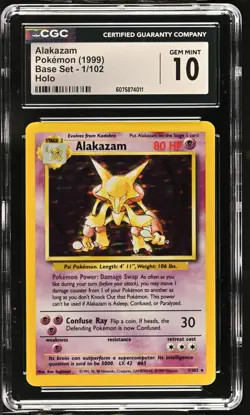 CGC 10 GEM MINT Alakazam 1999 Base Set 1/102 Holo Pokemon Card - Image 1