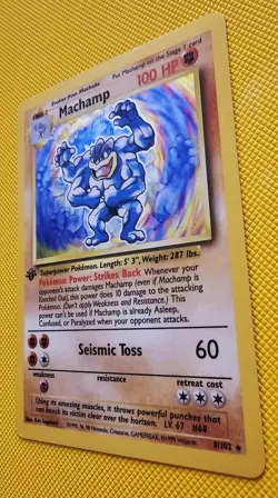 1995 1ST EDITION AUTHENTIC SUPER RARE HOLO FOIL MACHAMP POKEMON CARD NM/LP - Image 4