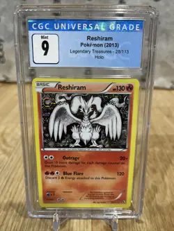 CGC Graded 9 Pokemon Card RESHIRAM BW Legendary Treasures 28/113 Holo Rare - Image 1