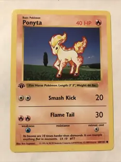 Pokemon TCG Ponyta Base Set 60/102 Regular 1st Edition Shadowless Common Card - Image 1