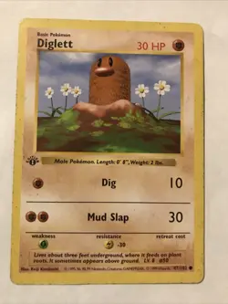 Diglett 47/102 Common 1st Edition Base Set Pokemon TCG Card Shadowless - Image 1