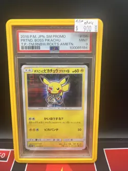 2018 Pokemon SM Promo TM Rnbw Rckt’s Ambtn #195 Pretend Boss Pikachu PSA 9 - Image 1
