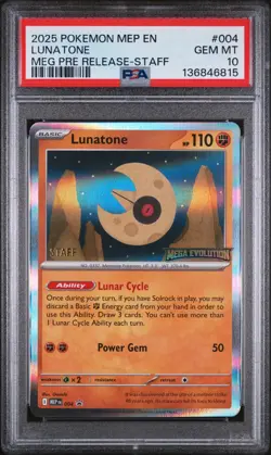 2025 POKEMON MEP EN-ME BLACK STAR PROMO | LUNATONE STAFF STAMPED #004 PSA 10 - Image 1