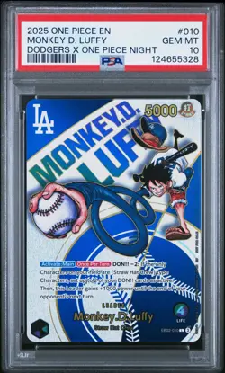 2025 ONE PIECE PROMO EB02 010 DODGERS X ONE PIECE NIGHT MONKEY D LUFFY PSA 10 - Image 1