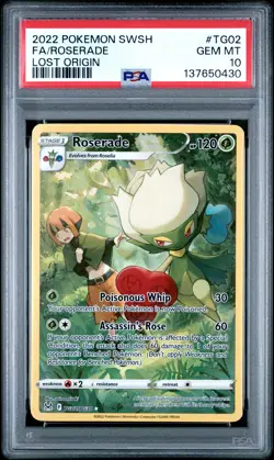 2022 POKEMON SWORD & SHIELD LOST ORIGIN #TG02 FULL ART/ROSERADE PSA 10 - Image 1