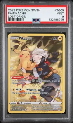 2022 POKEMON SWORD & SHIELD LOST ORIGIN #TG05 FULL ART/PIKACHU PSA 9 - Image 1
