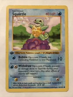 Pokemon TCG Squirtle Base Set 63/102 Common Card 1st Edition Shadowless - Image 1