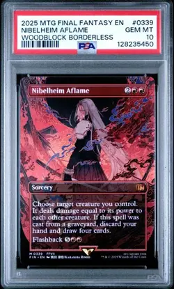 2025 MTG FINAL FANTASY WOODBLOCK BORDERLESS #0339 NIBELHEIM AFLAME PSA 10 -Pop 9 - Image 3