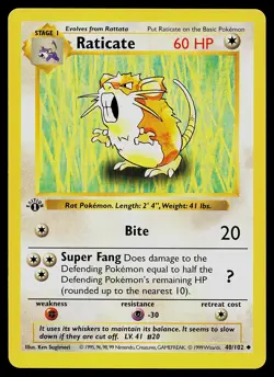 Pokemon Card - Raticate Base Set (Shadowless) 40/102 Uncommon 1st Edition - Image 1
