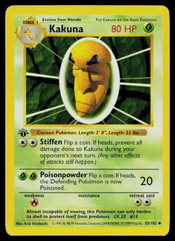 Pokemon Card - Kakuna Base Set (Shadowless) 33/102 Uncommon 1st Edition - Image 1