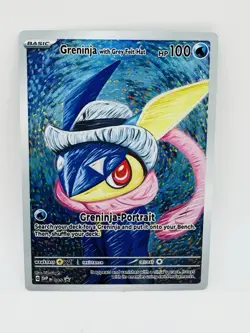 Pokemon Greninja With Grey Felt Hat Van Gogh DIY Doujin Art Card - Image 1
