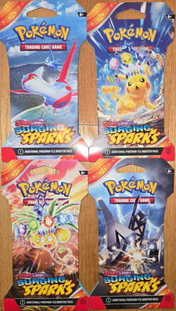 4x Pokemon TCG Scarlet & Violet Surging Sparks Sleeved Packs BRAND NEW Art Set - Image 1