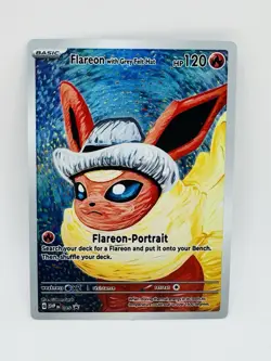 Pokemon Flareon With Grey Felt Hat Van Gogh DIY Doujin Art Card - Image 1