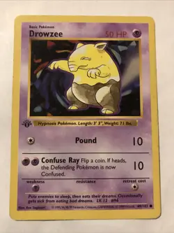 Pokemon TCG Drowzee Base Set 49/102 1st Edition Regular Card Shadowless - Image 1