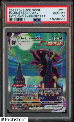 2021 Pokemon SWSH Evolving Skies Secret #215 FA Umbreon VMAX PSA 10 GEM MINT - Image 1