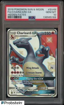 2019 Pokemon TCG S & M Hidden Fates #SV49 Full Art Charizard Gx PSA 10 GEM MINT - Image 1