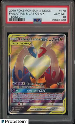 2019 Pokemon Sun & Moon Team Up #170 FA Latias & Latios Gx PSA 10 GEM MINT - Image 1
