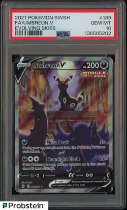 2021 Pokemon TCG SWSH Evolving Skies #189 FA Umbreon V PSA 10 GEM MINT - Image 1