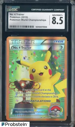 2015 Pokemon World Championships No.4 Trainer Stamped Pikachu Trophy CGC 8.5 - Image 1
