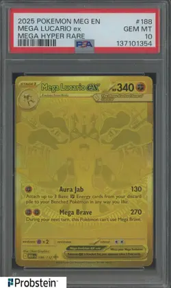 2025 Pokemon Meg En Mega Hyper Rare #188 Mega Lucario ex PSA 10 GEM MINT - Image 1