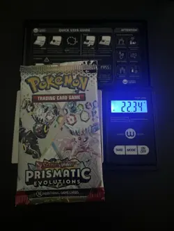 22.34g VERY HEAVY Prismatic Evolutions Pokemon Sealed Booster Pack New - Image 1