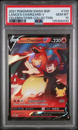 2021 POKEMON SWSH BLACK STAR PROMO CELEBRATIONS COLL LANCE'S CHARIZARD V PSA 10 - Image 1