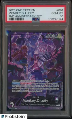 2025 One Piece EN 2nd Anniversary Set #061 Monkey D. Luffy PSA 10 GEM MINT - Image 1