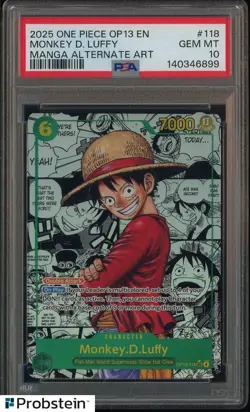 2025 One Piece OP-13 EN Manga Alternate Art #118 Monkey D. Luffy PSA 10 GEM MINT - Image 1