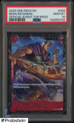 2025 ONE PIECE PROMOS #009 BENN BECKMAN OFFICIAL EVENT TOP PRIZE PSA 10 GEM MINT - Image 1