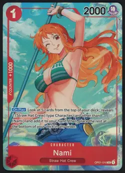One Piece OP01 Romance Dawn Nami Rare Pre-Errata OP01-016 En Alpha " Reveal 1 " - Image 1