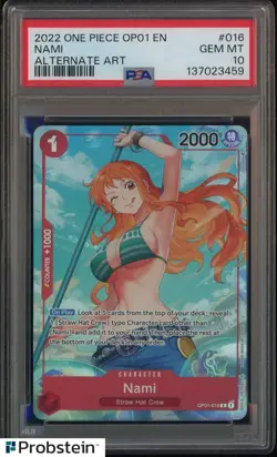 2022 One Piece OP01 EN Pre-Errata Alpha Alternate Art #016 Nami PSA 10 GEM MINT - Image 1
