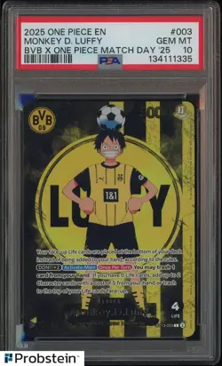2025 ONE PIECE PROMOS BVB X ONE PIECE MATCH DAY 2025 #003 MONKEY D. LUFFY PSA 10 - Image 1