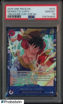 2025 One Piece EN Treasure Cup Top 64 #015 Monkey D. Luffy PSA 10 POP 28 - Image 1