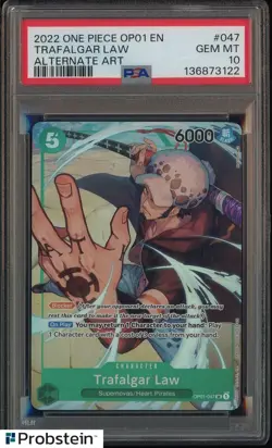 2022 One Piece OP01 EN Alternate Art Pre-Errata #047 Trafalgar Law PSA 10 GEM - Image 1