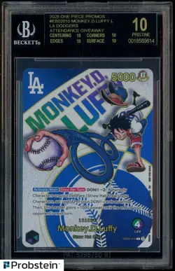 2025 One Piece Dodgers X One Piece Night #010 Monkey D. Luffy BGS 10 BLACK LABEL - Image 1