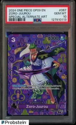 2024 One Piece OP09 En Special Alternate Art #067 Zoro-Juurou PSA 10 GEM MINT - Image 1