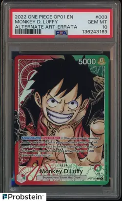 2022 One Piece OP01 EN Alternate Art Errata #003 Monkey D. Luffy PSA 10 GEM MINT - Image 1
