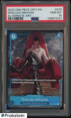 2022 One Piece OP01 EN Alternate Art Pre-Errata #070 Dracule Mihawk PSA 10 GEM - Image 1