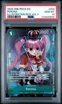 2025 One Piece EN IB Vol. 4 Perona PSA 10 GEM #034 RARE FULL ART PROMO - Image 1