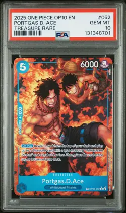 2025 ONE PIECE OP08-052 ROYAL BLOOD PORTGAS D ACE TREASURE RARE PSA 10 GEM MINT - Image 1