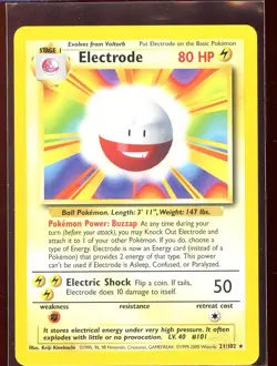 Electrode 21/102 Non-Holo Rare Ex/NM 4th Print Base Set 1999-2000 Pokemon - Image 1